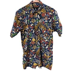 Jos A Bank Camp Shirt Broadcloth Mens M Golf Print Single Stitch 15-15 1/2 Clubs
